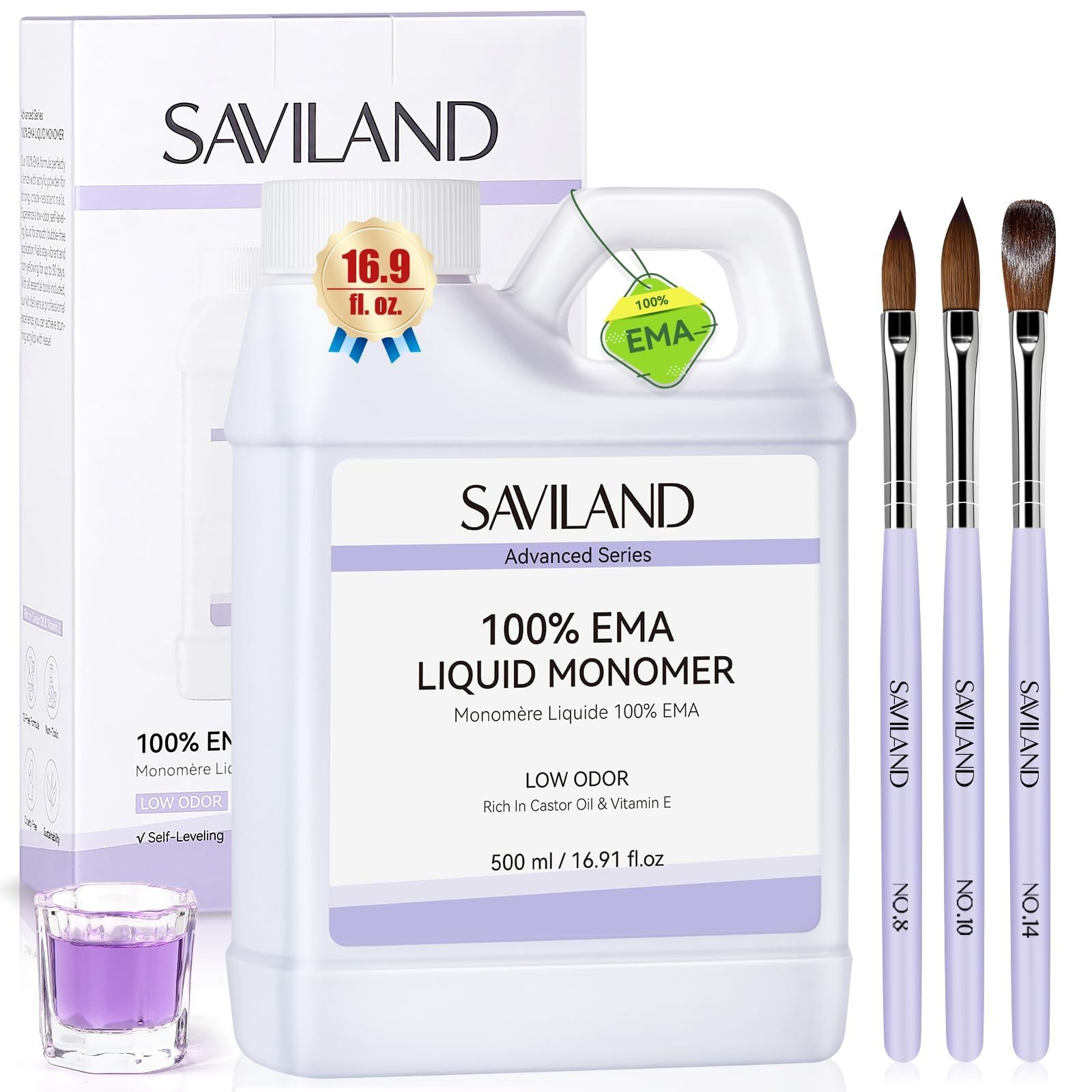16oz Acrylic Liquid Monomer Set with Brushes & Dish | Low Odor, 3D Nail Art, DIY