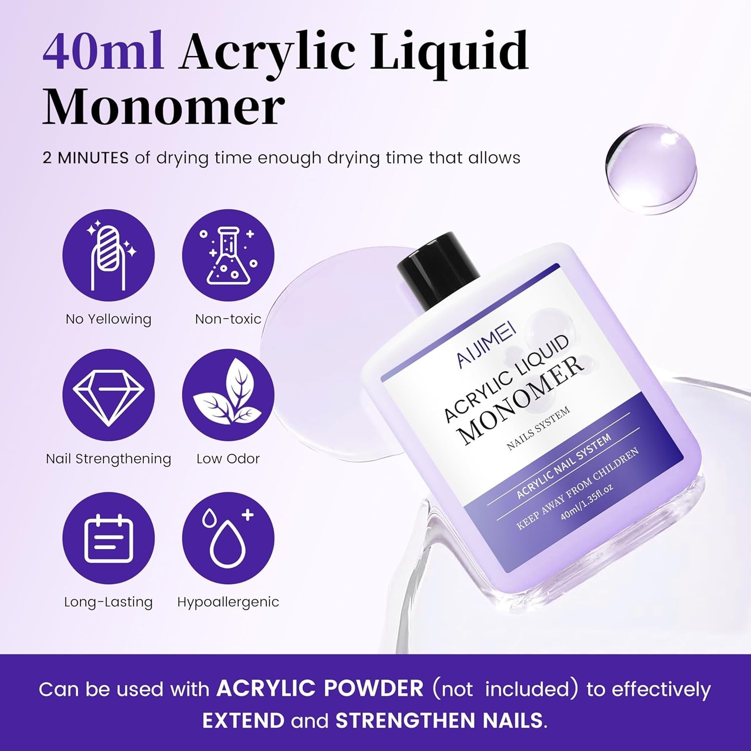 Professional 40ml Acrylic Liquid Monomer for Salon and Home Use – Fast Dry
