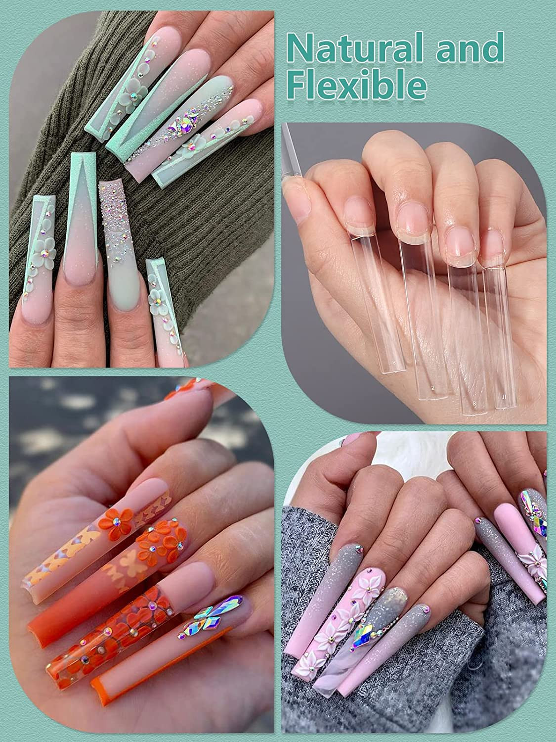 504 PCS No C Curve Clear Nail Tips for Acrylic Nails Professional, 3XL Extra Lon