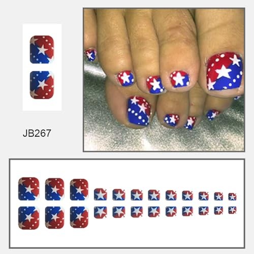 Independence Day Press on Toenails Short 1 Fl Oz (Pack of 1) Almond Flower-29