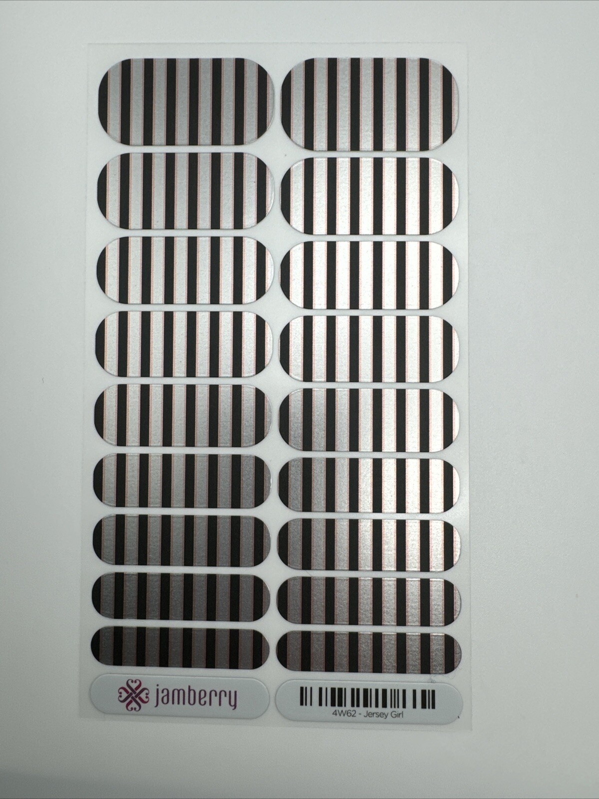 Jamberry Nail Wraps Jersey girl Full sheet (silver/black Metallic Stripe)