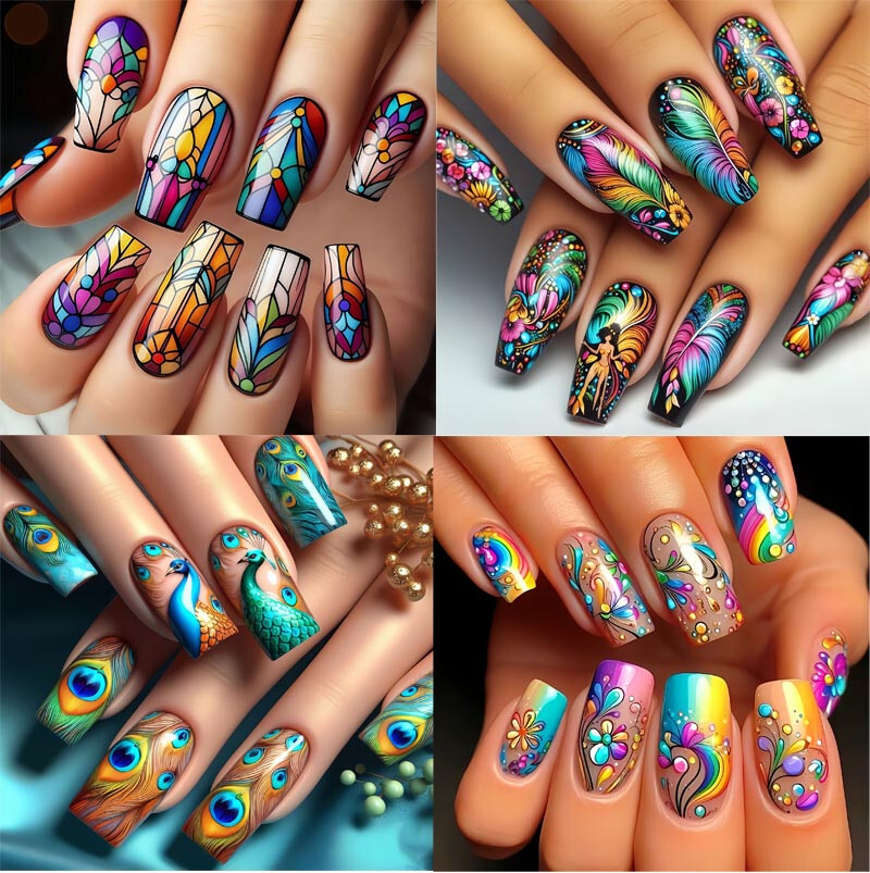 4 set （24Pcs/set ）Retro Style False Nail Art Full Cover Artificial Fake Nails