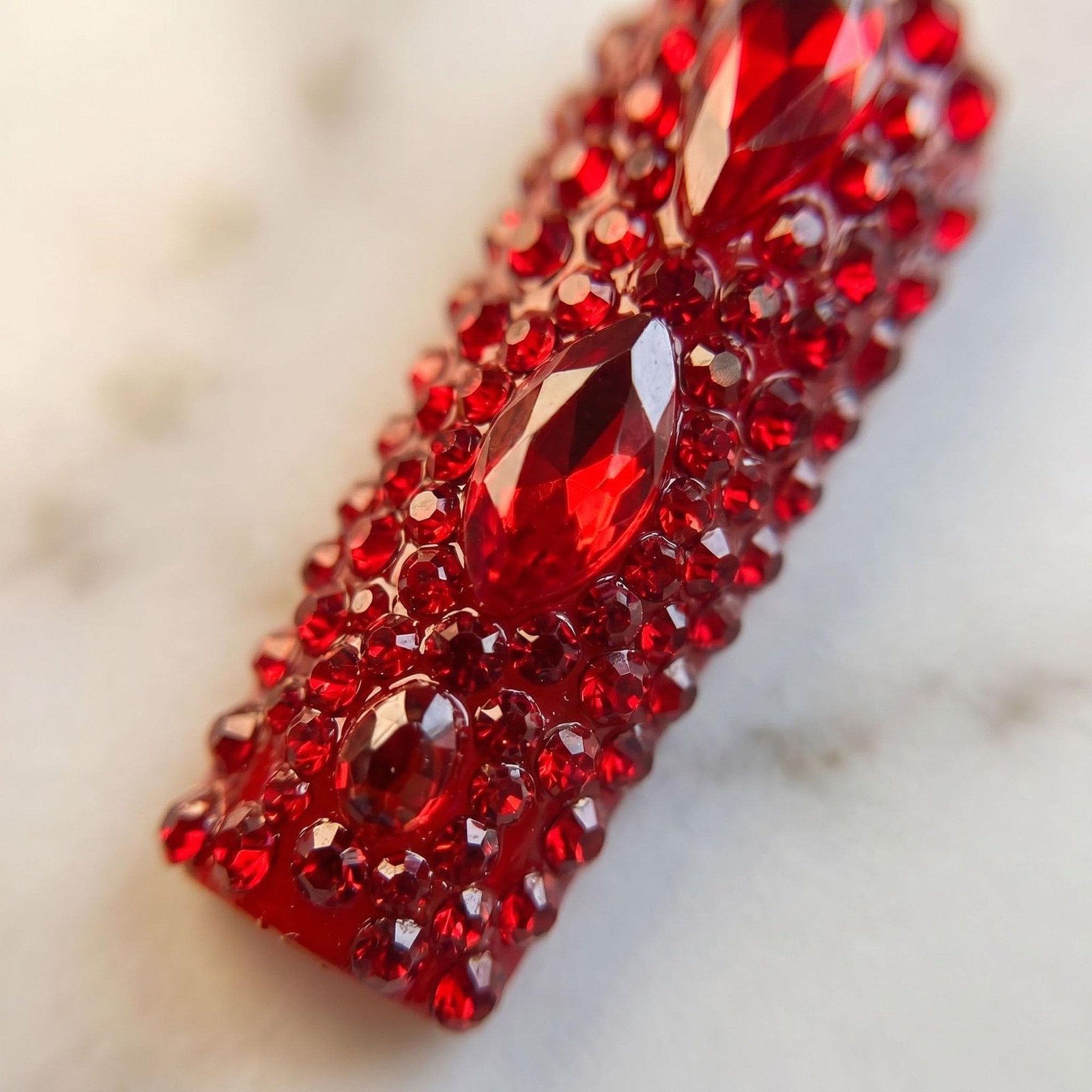 Extra Long Press on Nails Handmade Square Fake Nails Sparkly Red Rhinestones …