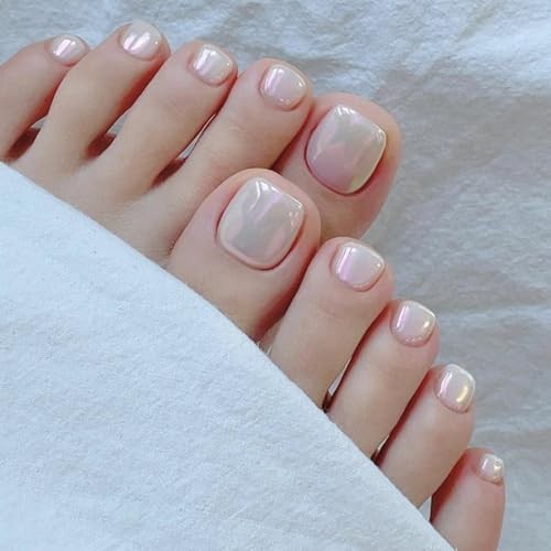 Pastel Pink Chrome Press on Toenails Pastel Pink Chrome Press on Toenails Cute