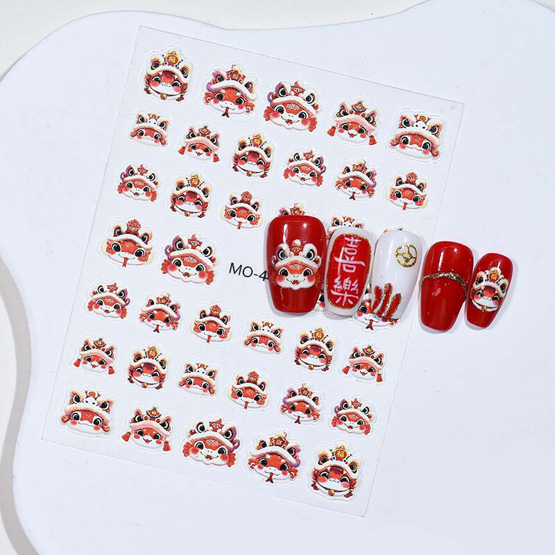 Red Chinese Knot Firecracker 3D Self Adhesive Nail Art Stickers New Year Lovely