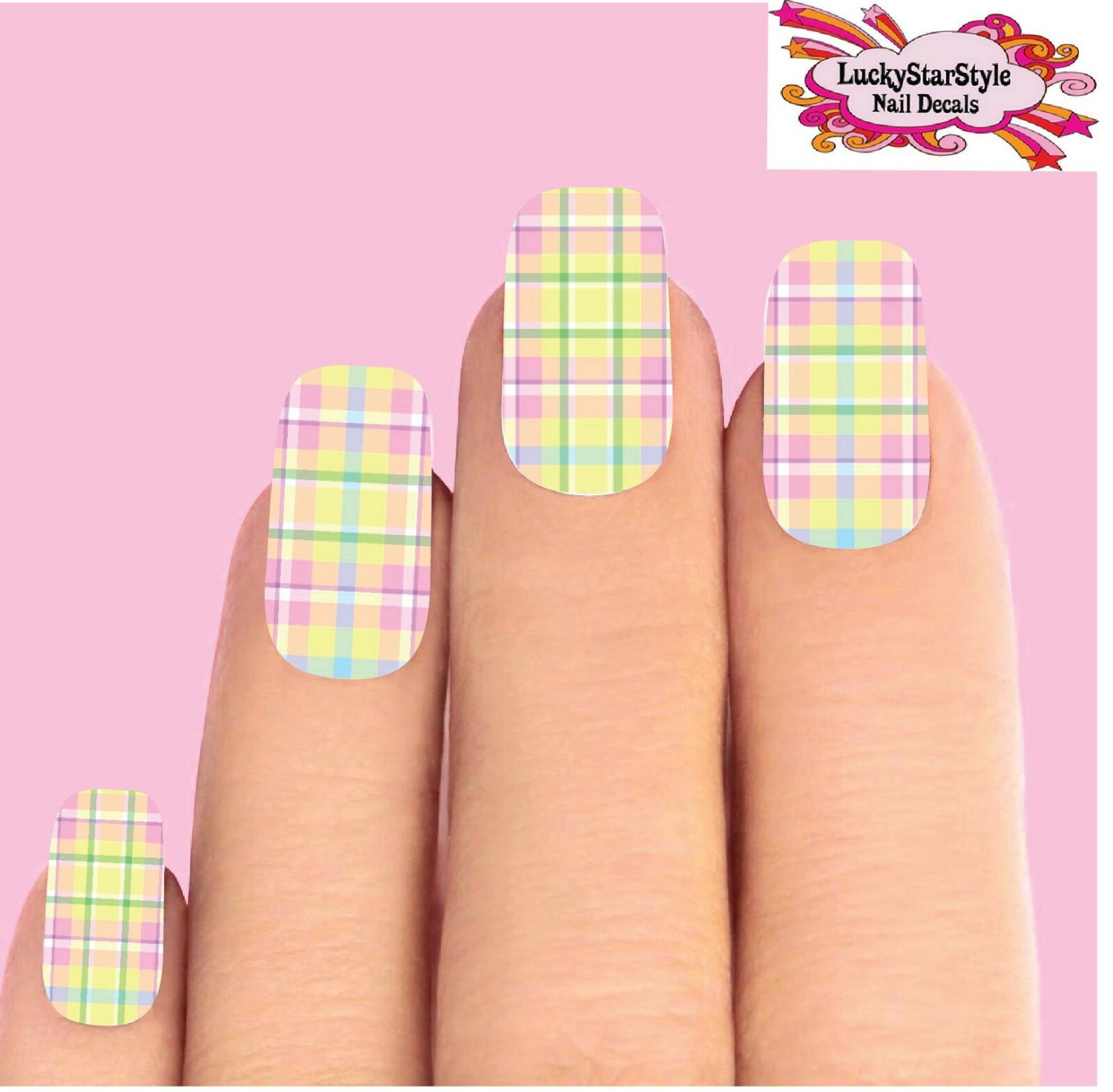 Waterslide Full Nail Decals Set of 10 – Easter Spring Pastel Plaid