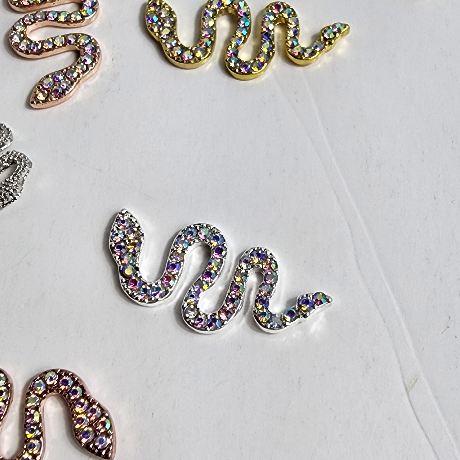24 3D Metal Snake Nail Art Charms Gold Silver Black Snake Rhinestone Gems Decor