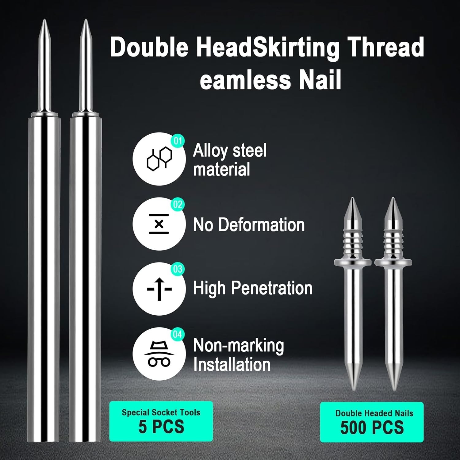 500pcs Seamless Invisible Head Nails & Tool Kit for Flawless Baseboard Install