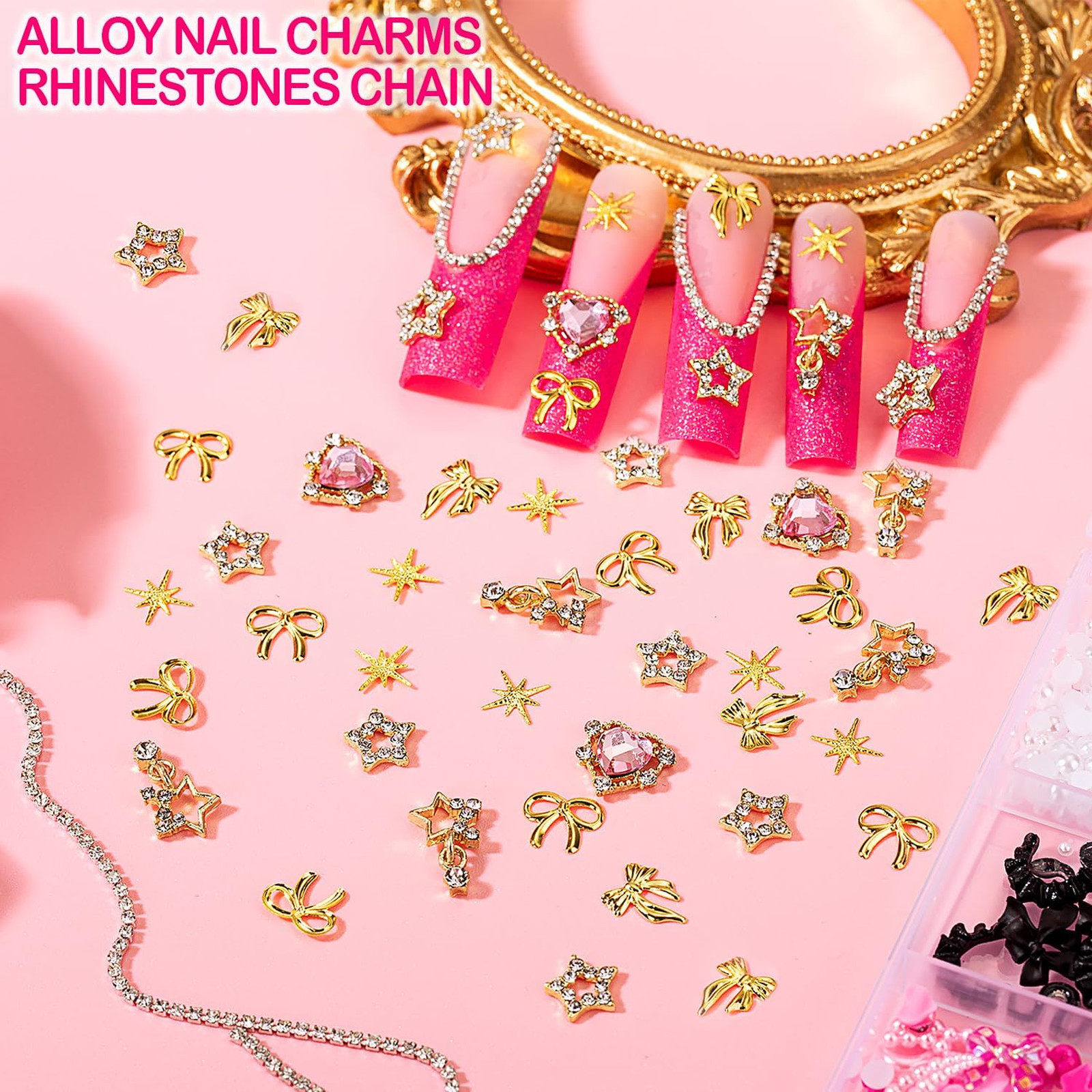 8000pcs Nail Art Charms Gems Kit with 3D Butterfly Bow Moon Star Flower Charms