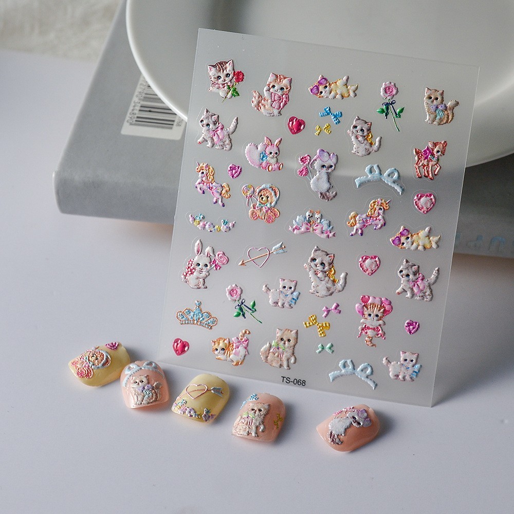 2Pcs NAIL ART Character Nail Cat Heart Flower Stickers Decoration TS68&69 NS54