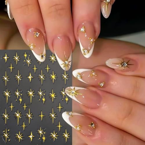 6 Sheets Star Nail Art Stickers Decals Gold Silver Cross Starlight with