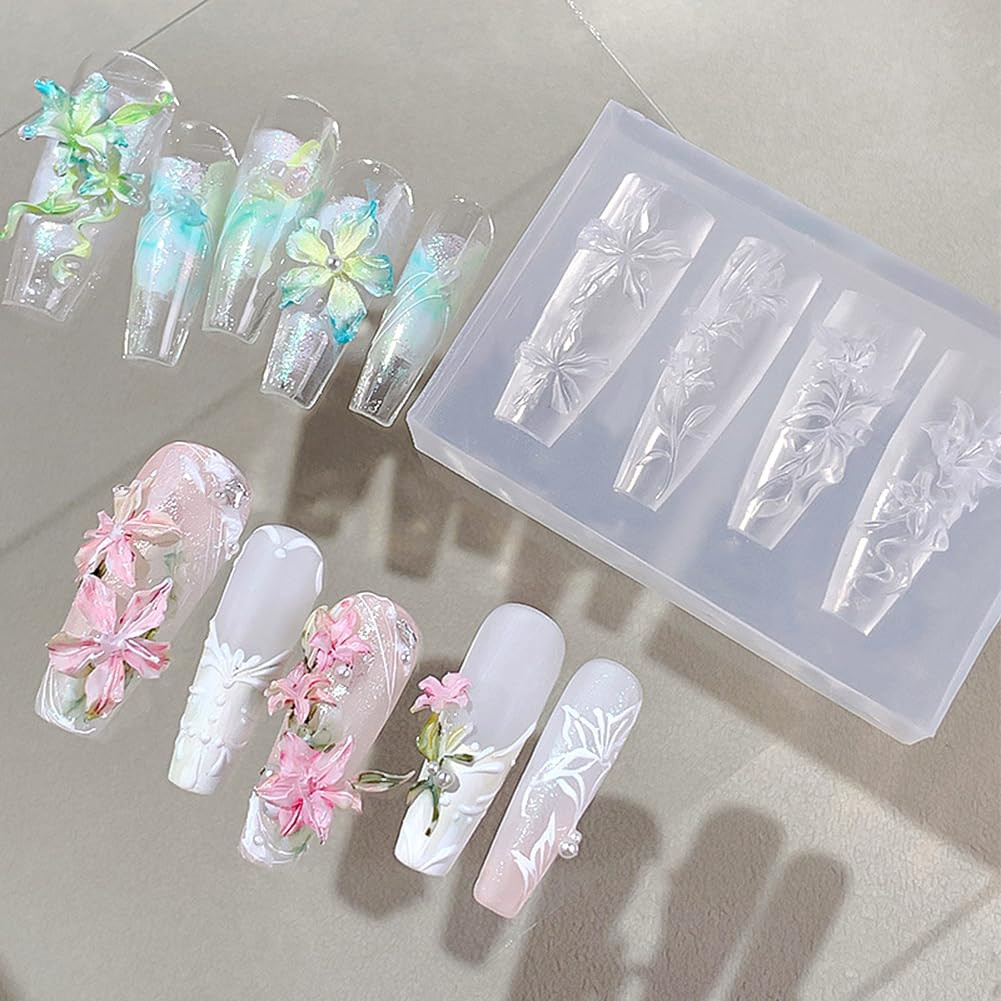 Silicone 3D Lily Flower Nail Mold for Art and Manicure Design