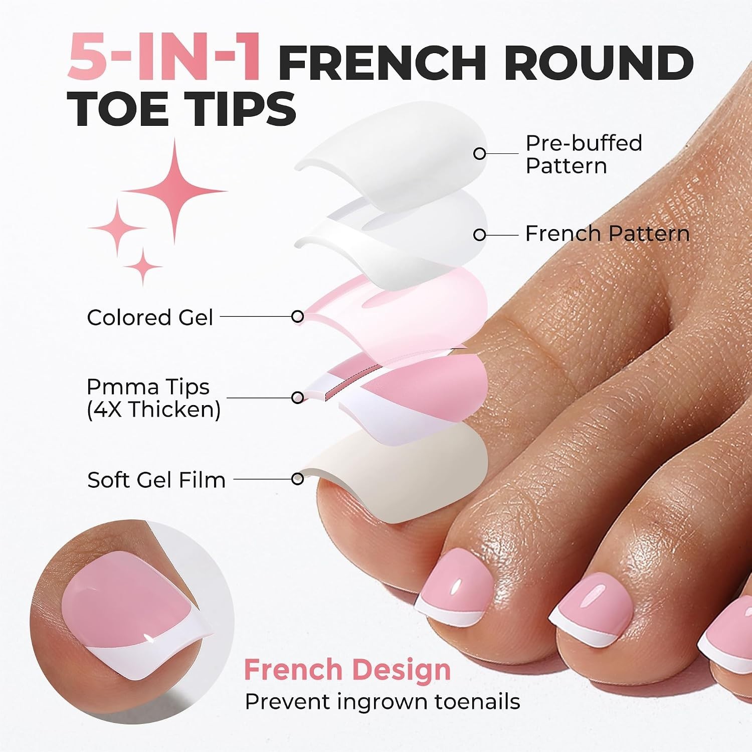 Long-Lasting Berry Pink Gel Press-On Toenails, 180PCS in 15 Sizes with Case