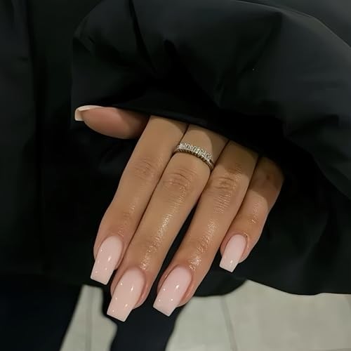 Dusty Pink Long Medium Press on Nails Coffin Nails Press Ons glossy pale pink