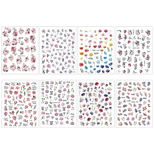 8 Sheets 3D Flower Nail Stickers – Spring & Summer Colorful Floral Nail Art