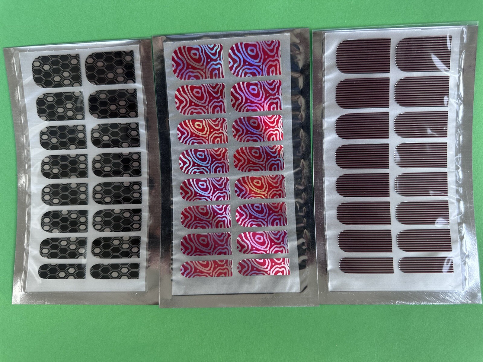 3 Multicolor 16 Patch In a Pack Nail Stickers Full Nail Wraps Strips Brand New.