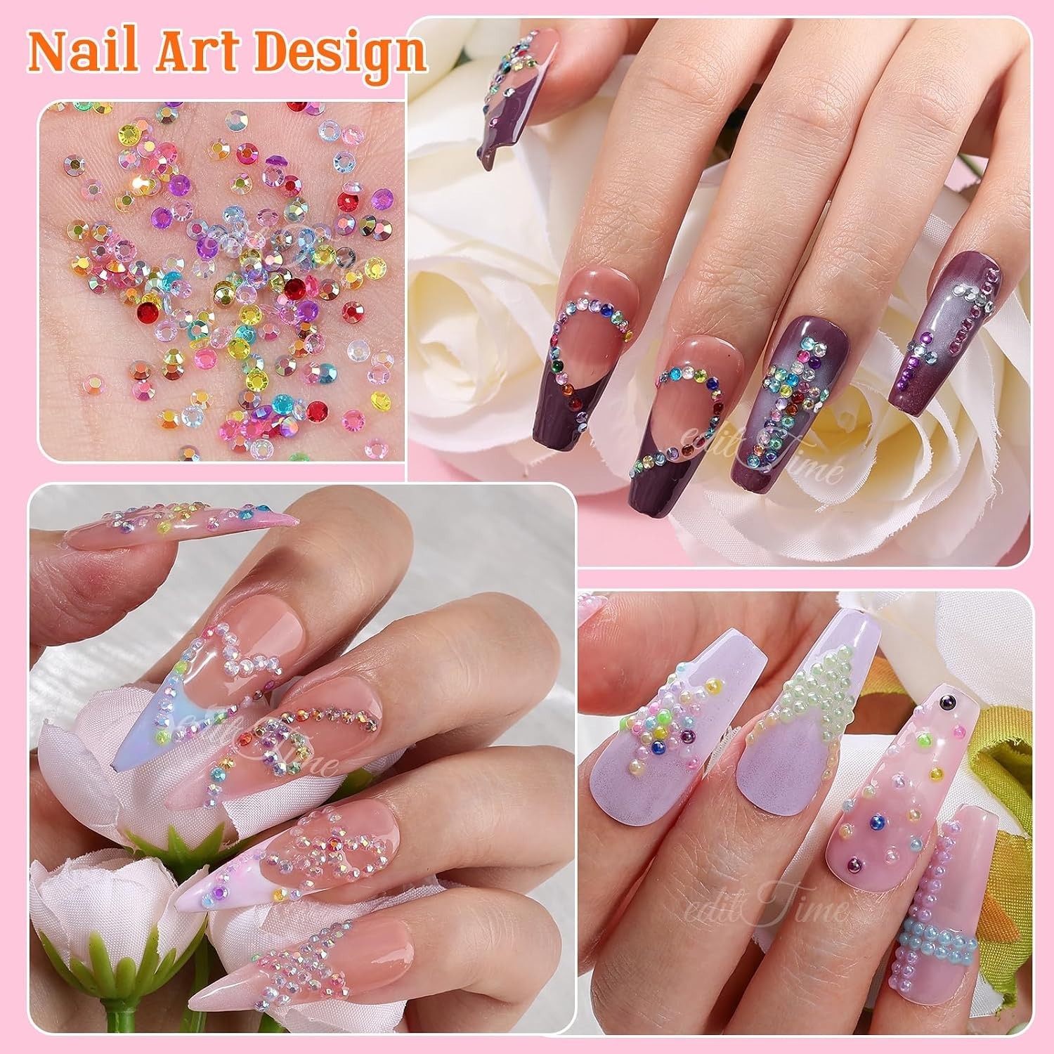 20000pcs 2mm Sparkling Crystal Nail Rhinestones Kit with Tools for Glamorous Art