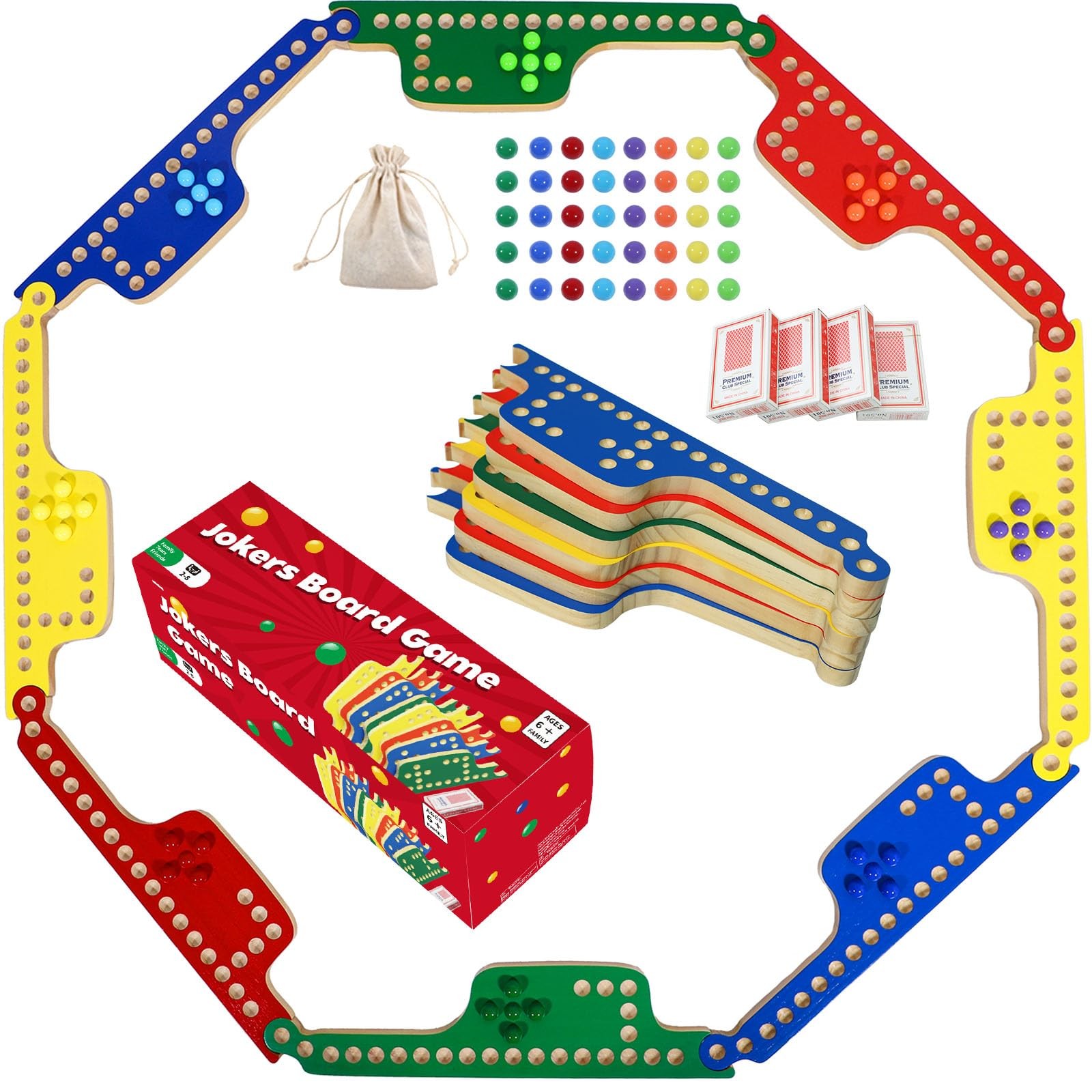 Medikaison Colorful Jokers and Marbles Board Game 15x5x4 inches, 4 Colors