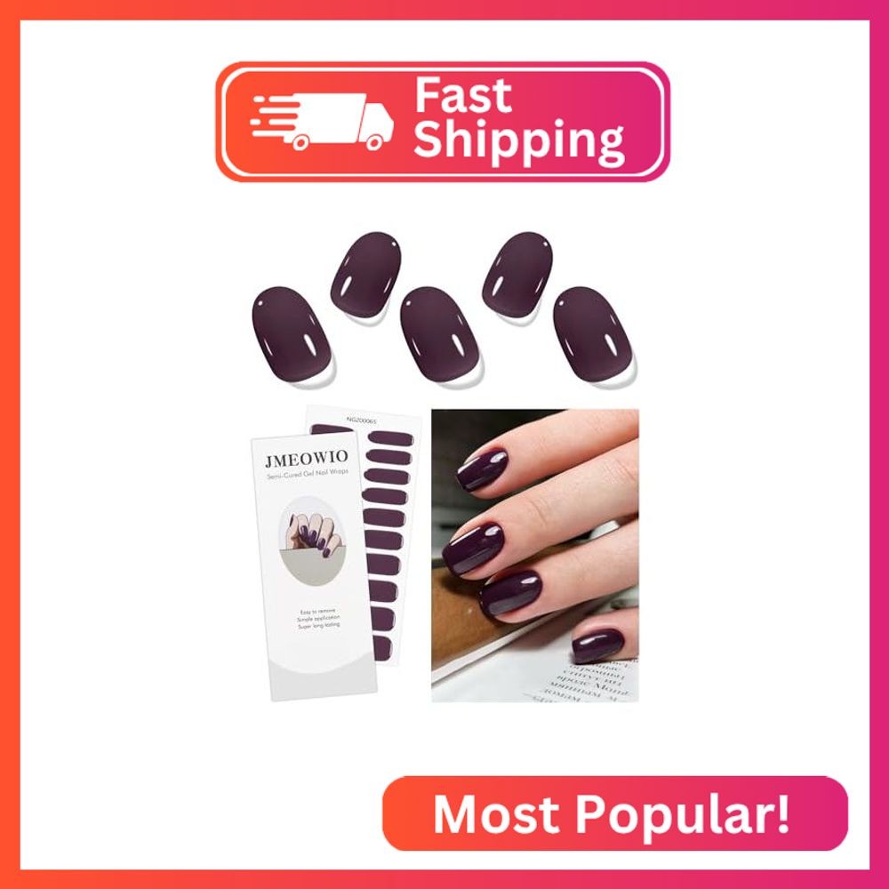 JMEOWIO Semi Cured Gel Strips Nail Art Sticker Wrap Purple