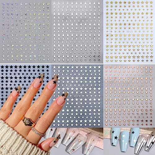 6 Sheets Shiny Star Nail Art Stickers Self-Adhesive 3D Nail Art Supplies A7