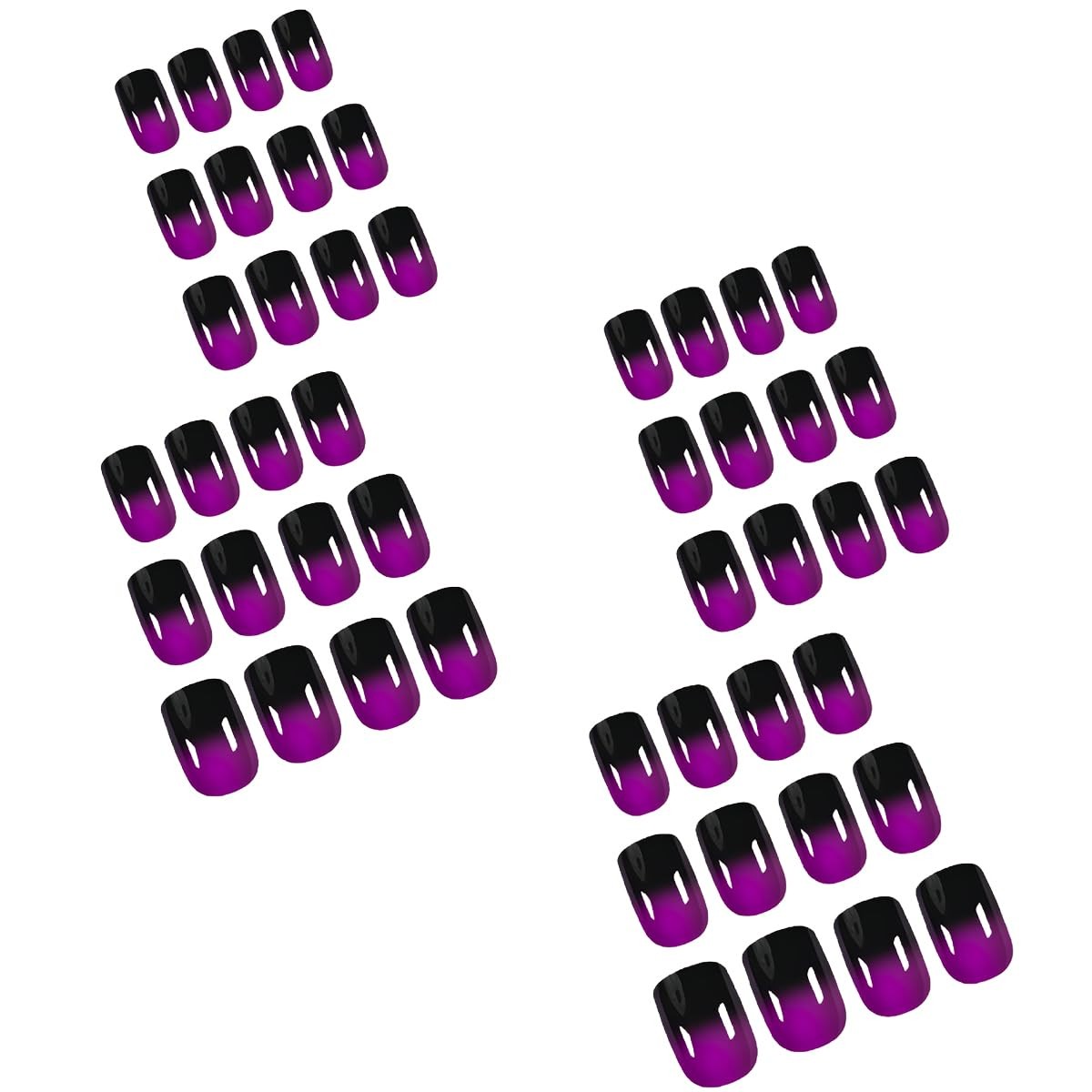 24Pcs Dark Purple Cat Eye Press On Nails,Medium Square Short Almond Metallic …