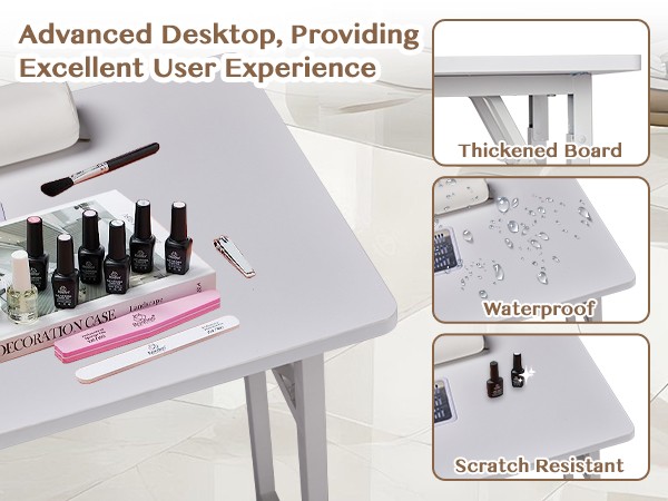 Foldable Manicure Table Nail Desk Station with Electric Dust Collector & Drawers