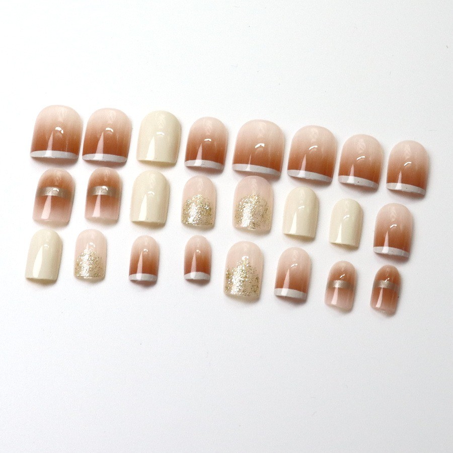 48 Pcs Nude White Glitter Press on Nails, Short Square Minimalist Fake Nails