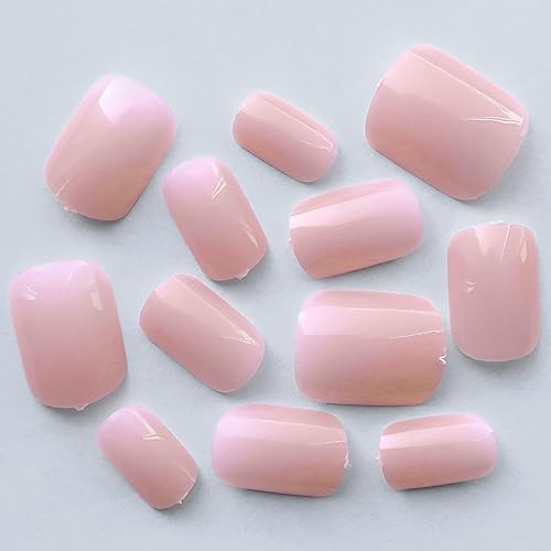 240pcs Short Press on Nails Peach Pink Full Cover Short Square Glossy Fake