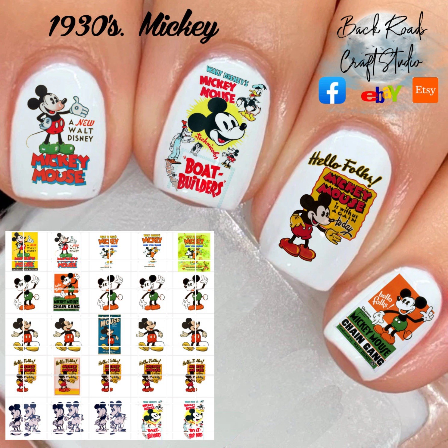 1930’s Mickey Mouse Old Disney Waterslide Nail Decals Set Of 50 Instructions