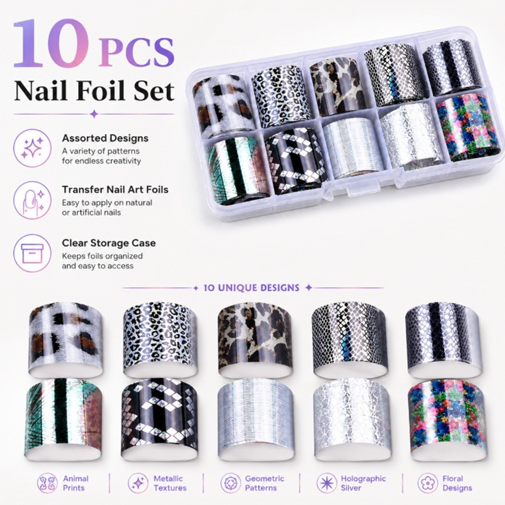 10-Piece Holographic Starry Sky Nail Foils – Glitter Nail Art Transfer Stickers