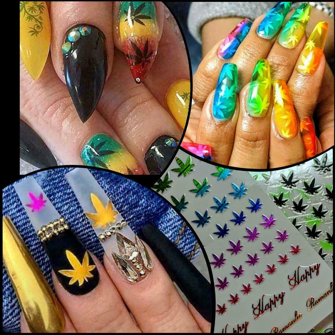 Holographic 4/20 Nails Pot Shape~Metallic Stickers Manicure 1-Piece~Nail Art USA