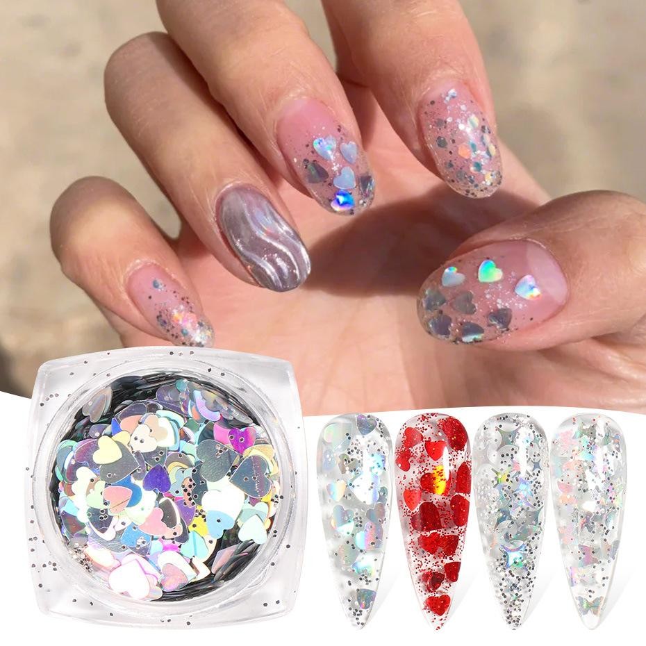 Holographic Glitter Mix Set, Hearts Butterflies Stars Sequins for DIY Nail Decor