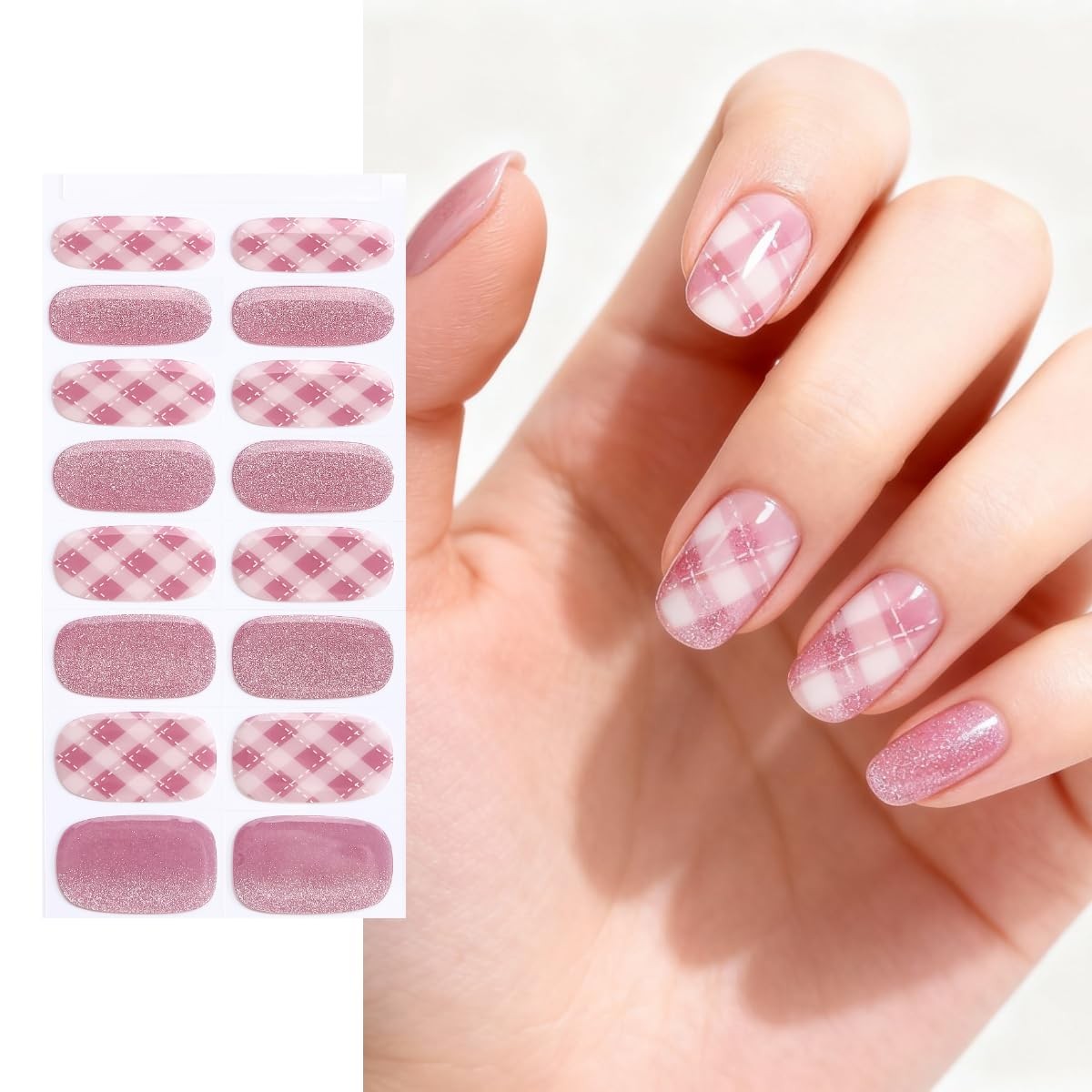 16pcs Gel Nail Strips – Nail Wraps Kit for Women Girls, No UV Light Needed, N…