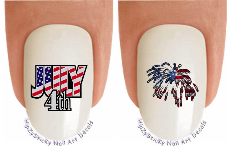 Nail Art J708 July 4th Vintage Flag Fireworks Waterslide Nail Decals Transfers