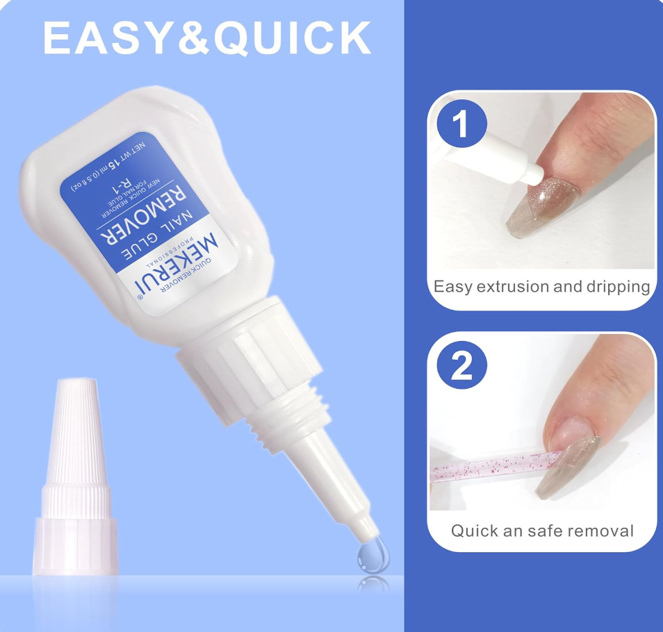 Super Strong Nail Glue Gel & Quick Remover Kit–10+ Day Hold, No UV, Easy Removal