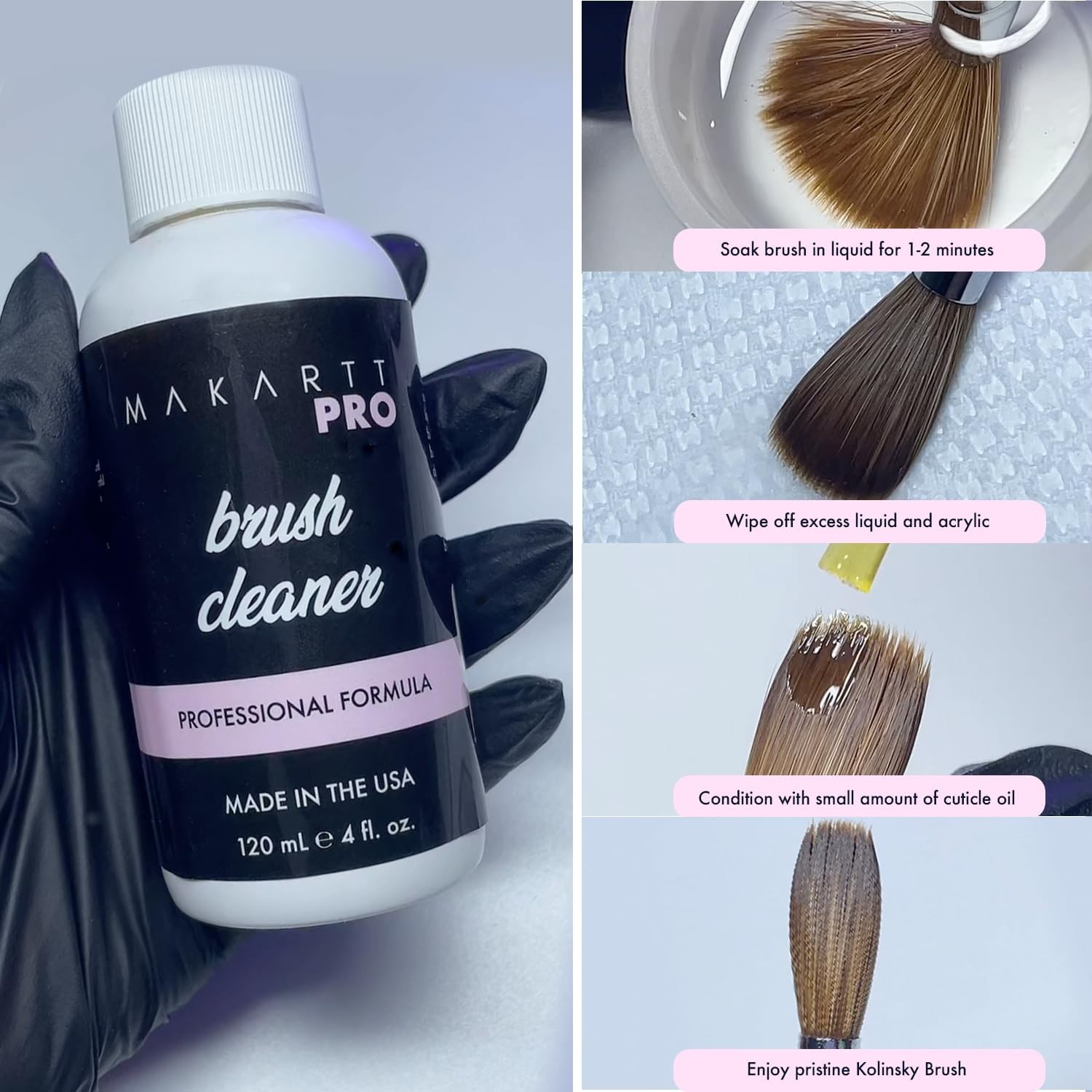 Professional Acrylic Nail Brush Size #10 & Acetone-Free Cleaner Bundle – Smooth