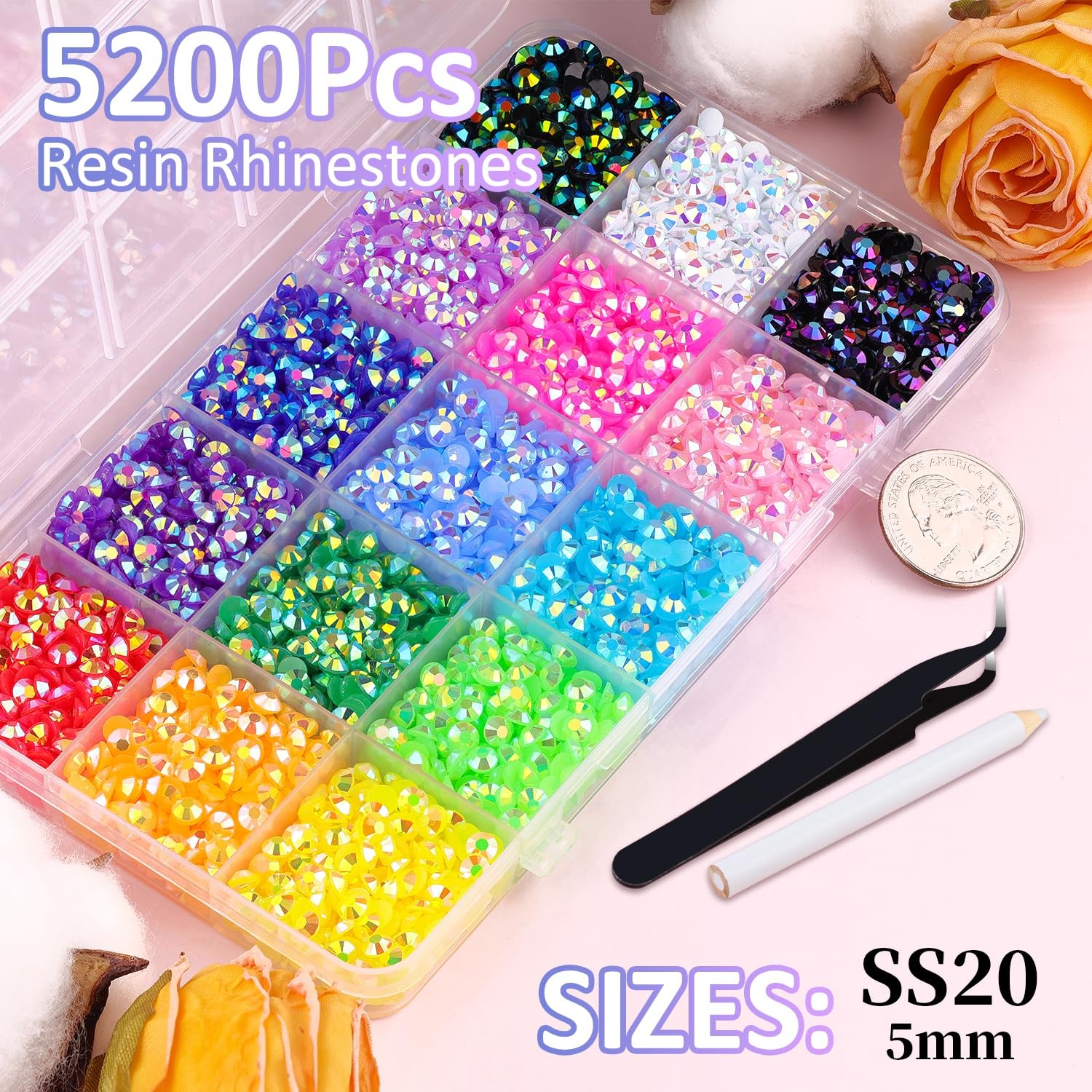 5200Pcs Resin Jelly Rhinestones for Crafting, Mixed-Color 5mm Flatback Gems, …