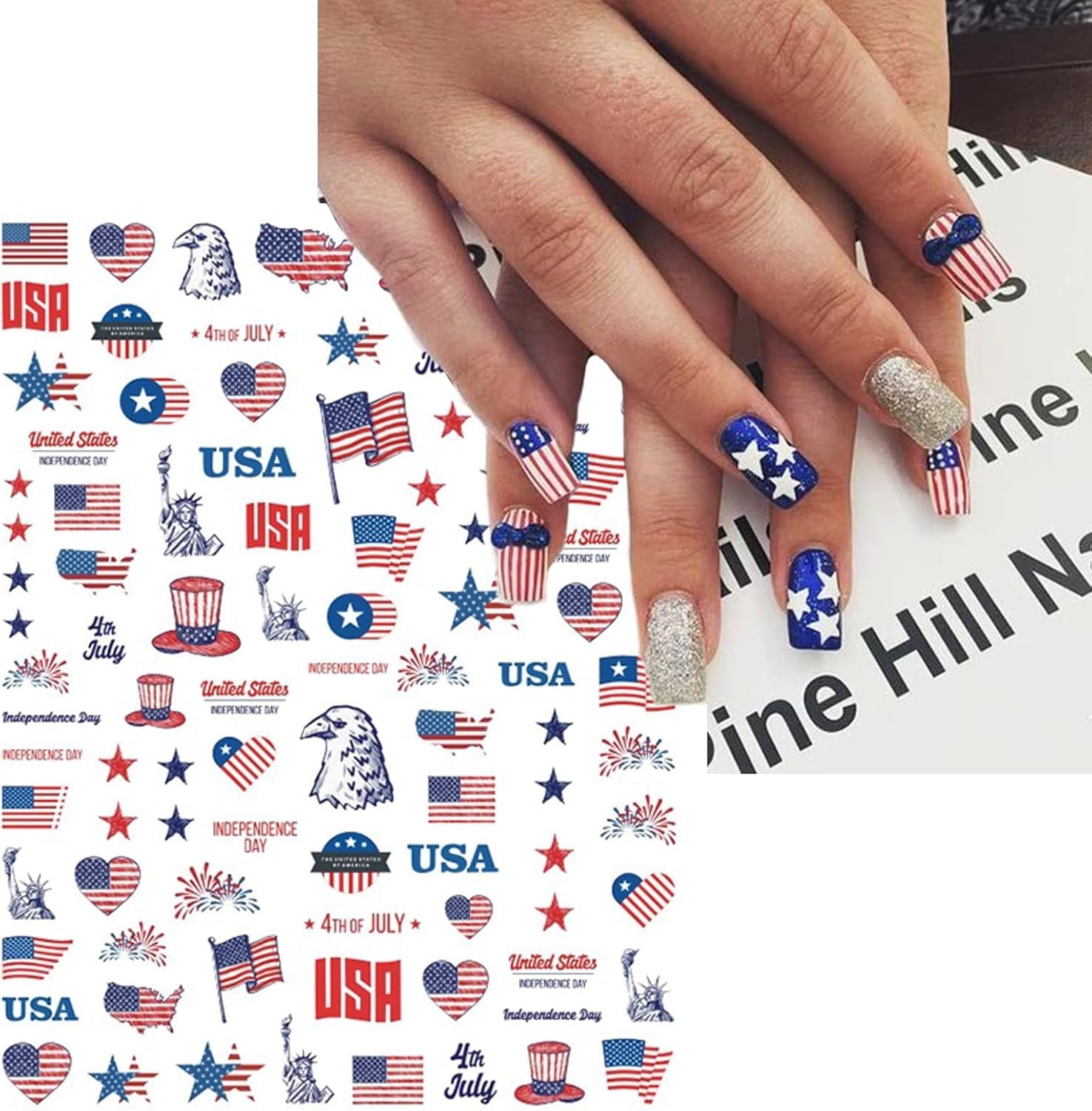 12 Sheets Patriotic Nail Art Stickers – Easy Self-Adhesive Designs for July 4th