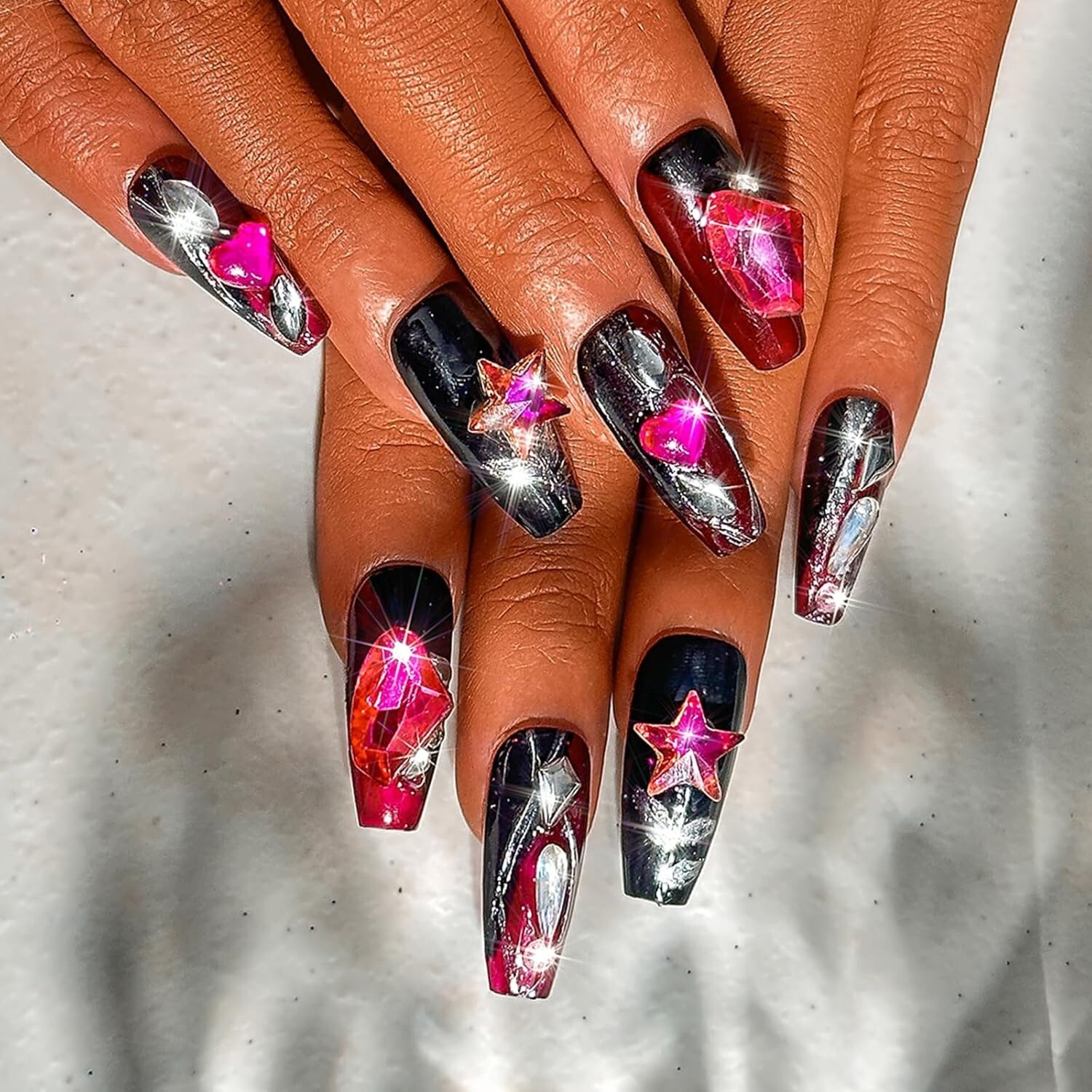 10 Piece 3D Reusable Handmade Press On Nails Set Luxury Diamonds