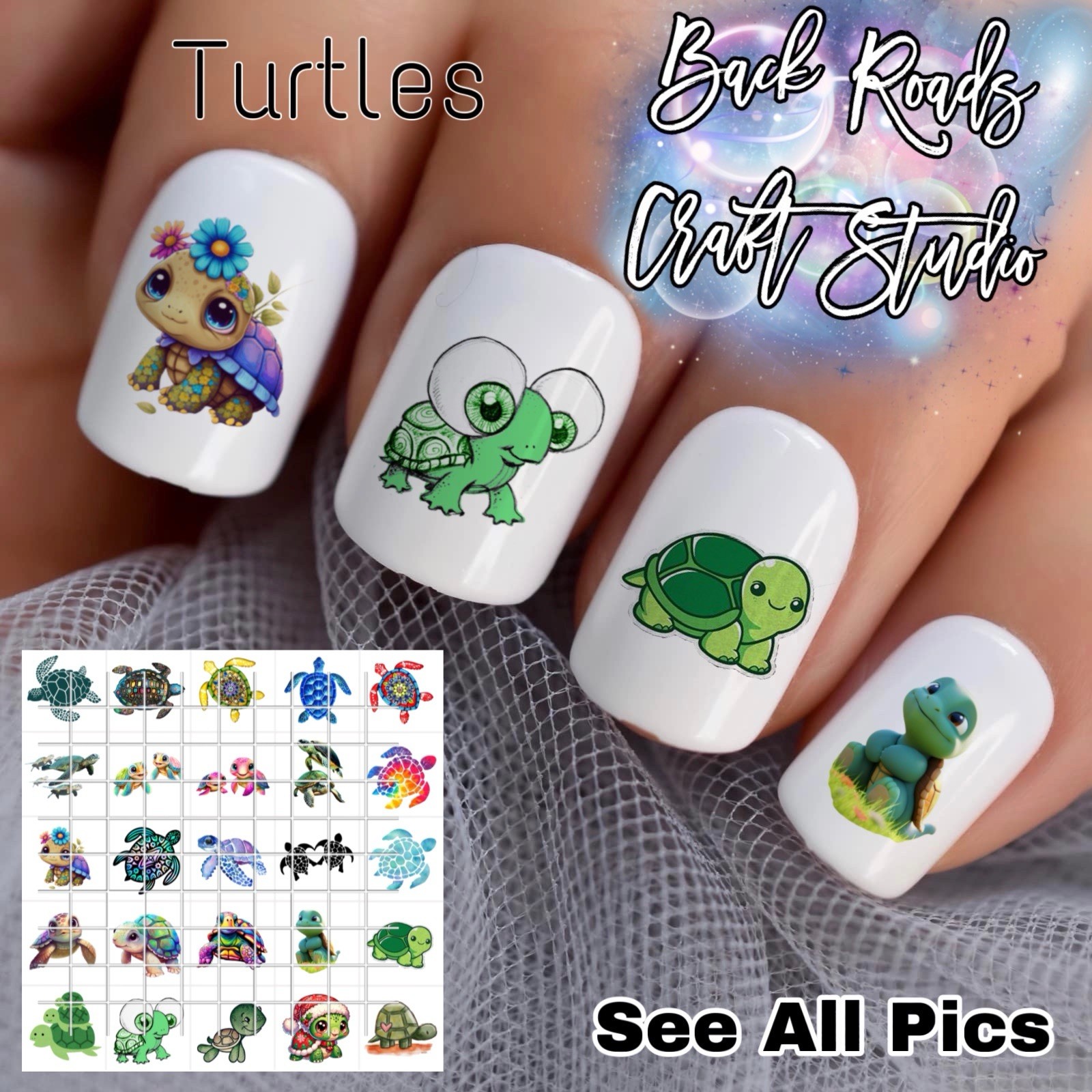 Different Turtles Waterslide Finger Nail Decals Instructions (set of 50) JS