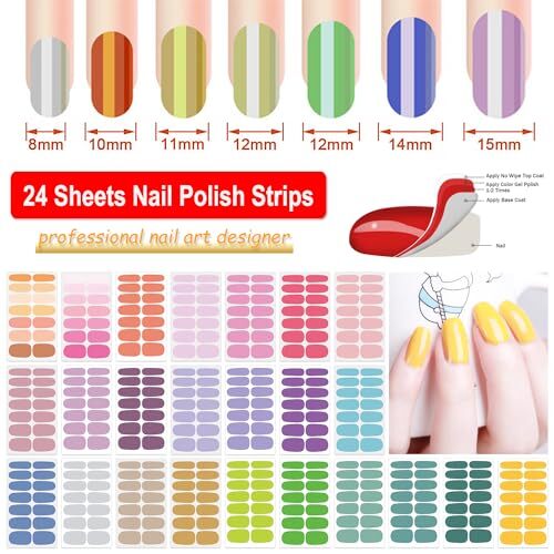 24 Sheets Light Color Nail Polish Stickers Full Nail Wraps Stick on Nail