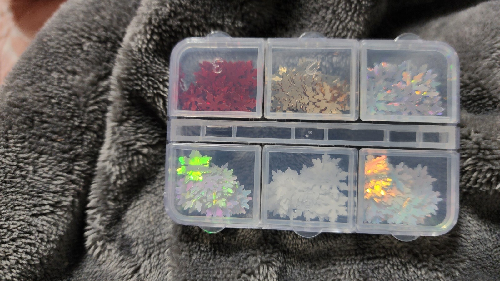 nail Art Gliter. Christmas Snow Flakes Multiple Colors inside container