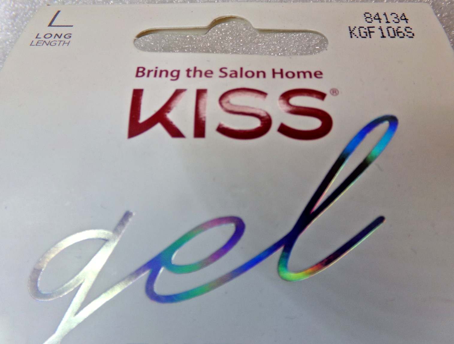 KISS gel Fantasy NAILS GLUE ON Yellow with Iridescent & Glitter LONG