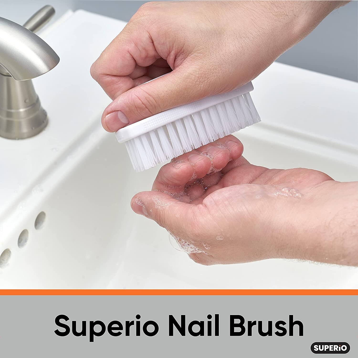 Superio Heavy Duty Durable White Nail Brush Cleaner with Handle Stiff Bristles