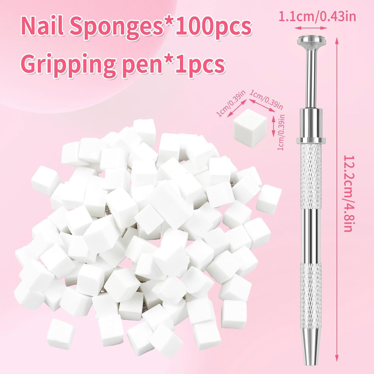Ombre Nail Sponge Kit 100Pcs w/ Gripper Pen for Gradient Nail Art Design Silver
