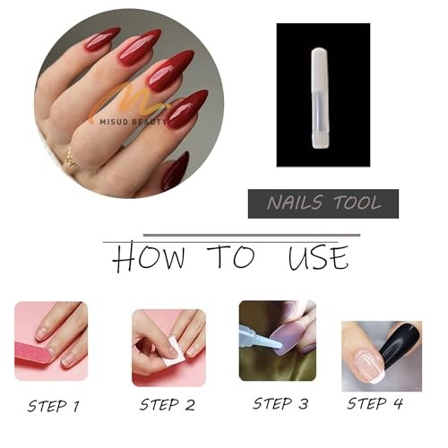 Press on Nails – Medium Almond Fake Nails with Burgundy, Acrylic 03302-2Red