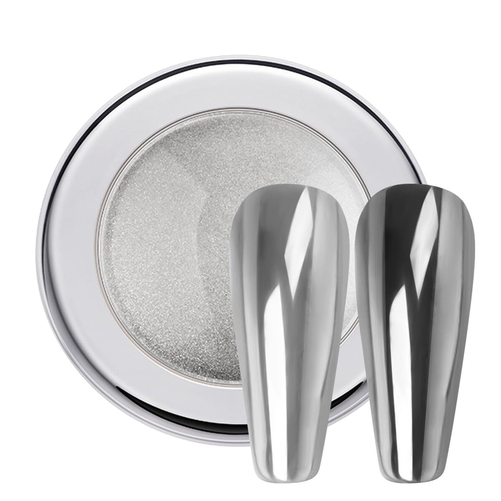 Chrome Nail Powder – Silver Mirror Effect Nail Chrome Powders, Highlight Meta…