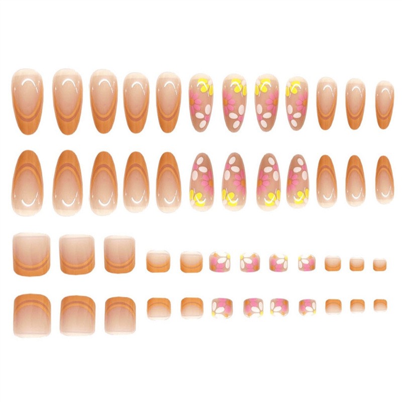 Vibrant Orange French Daisy Press On Nails Summer Nail Kit