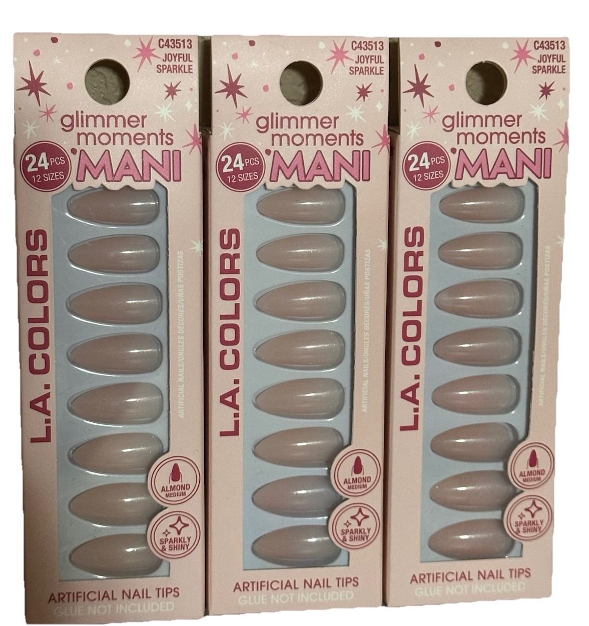 L.A. COLORS Artificial Nail Tips Nude Sparkly Almond Medium Joyful Sparkle