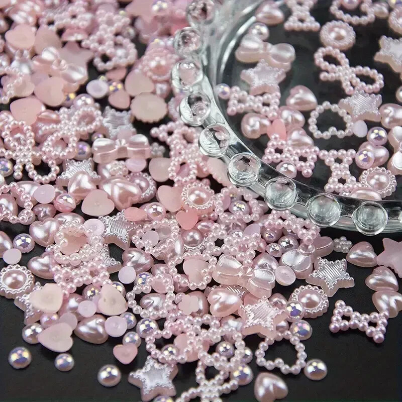 100 pcs Sparkling Acrylic Nail Charms – Butterfly, Bear, Flower, Heart MIX